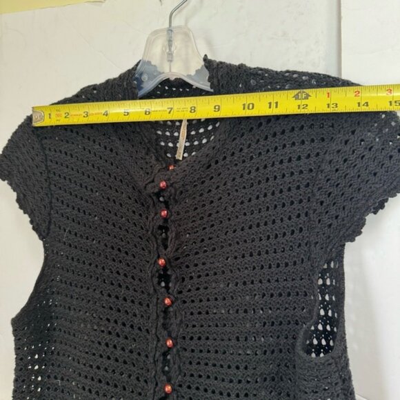 Free People Crochet Boho Cotton Peplum Top Buttons Cardigan Sweater Black M - Picture 10 of 12